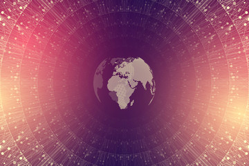 Nano technologies abstract background. Cyber technology concept. Artificial Intelligence, virtual reality, bionics, robotics, global network, microprocessor, nano robots. Vector illustration, banner