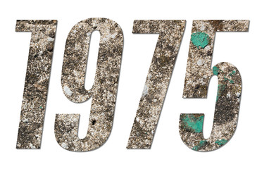 Year 1975 with old concrete wall on white background