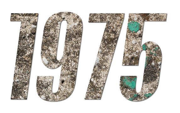 Year 1975 with old concrete wall on white background