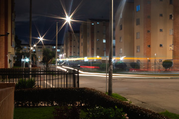 Night in a neighborhood Bogotá, Colombia. Long exposure capture. 