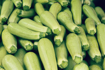 Fresh marrow at the market closeup. Organic product suitable for vegetarians and vegans. Healthy food concept