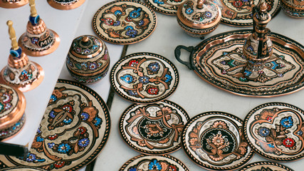 Colorful ceramic souvenirs for sale on the street.