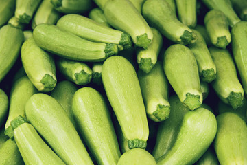 Fresh marrow at the market closeup. Organic product suitable for vegetarians and vegans. Healthy food concept
