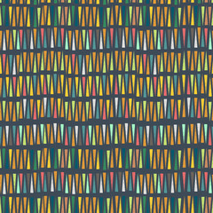 Vector seamless geometric colorful triangle pattern. Very small triangles on dark blue background. 