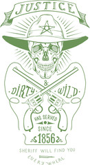 skull sheriff vector art logo revolver logo western America style hat cowboy label