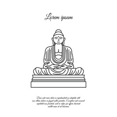 Buddha statue line icon. linear style sign for mobile concept and web design. Buddha in meditation position outline vector icon. Buddhism symbol, logo illustration. Vector graphics black on white
