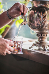 Traditional old metal russian samovar