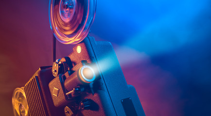 Vintage film projector and film screening