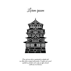 Osaka castle vector. Asian building or castle icon. Japan castle. Black symbol on white background