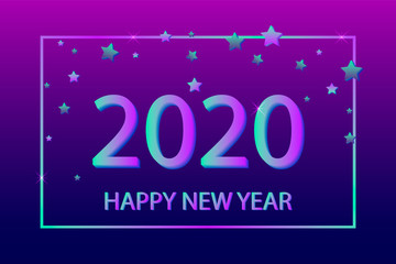 2020 Happy New Year vector background with stars shiny glitter numbers and border. Christmas celebrate design.