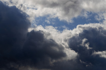 Thunderclouds on blue sky background.