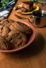 chocolate chip cookies and cup of coffee