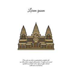 Obraz premium Angkor Wat vector icon isolated on white background, Angkor Wat sign, element design in outline style. Cambodia. Historical Landmarks Symbol. Editable Stroke. color