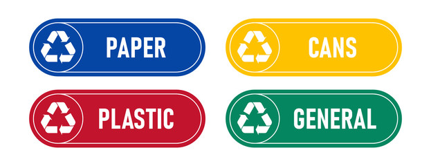 Recycling sings with waste products materials labels or stickers.
