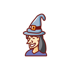 head of witch with hat on white background