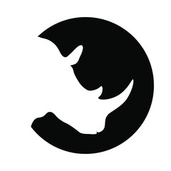 Rhino graphic icon. Logo. Rhinoceros head white silhouette in the black circle Isolated on white background. Vector illustration © archivector