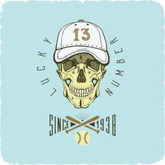 vector skull in baseball cap color logo art