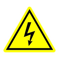 High Voltage Sign. Danger symbol. Black arrow isolated in yellow triangle on white background. Warning icon. Vector illustration
