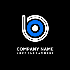 Initial lowercase letter BO, linked circle outline logo elegant, color white, blue on black background