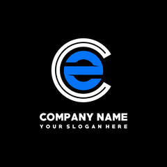 Initial lowercase letter CZ, linked circle outline logo elegant, color white, blue on black background