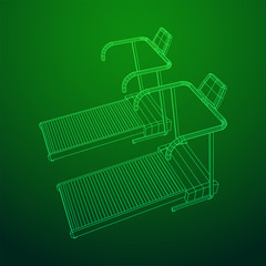 Treadmill machine. Gym and fitness equipment. Wireframe low poly mesh vector illustration.