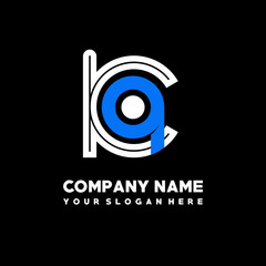 Initial lowercase letter KQ, linked circle outline logo elegant, color white, blue on black background