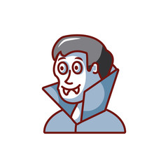 head of vampire with fangs in white background