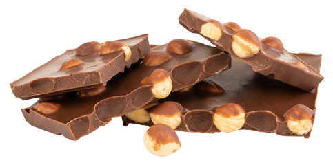 chocolate with nuts isolated on white background