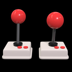 Retro video game controller gamepad joystick. 3d render illustration on black background