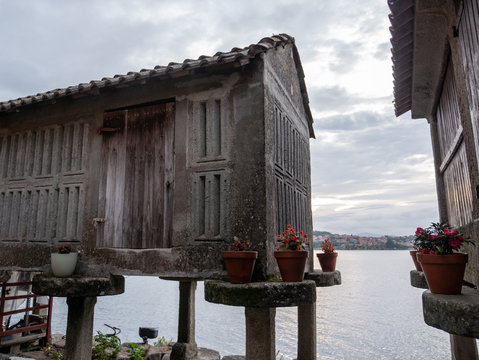 traditional granary or horreo in the fishing village of Combarro