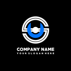 Initial lowercase letter SU, linked circle outline logo elegant, color white, blue on black background