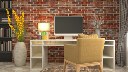 Computer on office table. 3d illustration