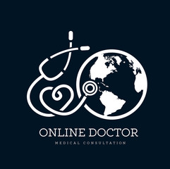 Sign in the form of a stethoscope in the shape of the heart and globe. Can be used as a logo for online medicine, telemedicine or earth day