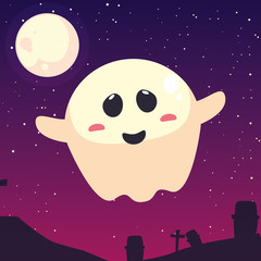 Fototapeta premium halloween ghost with moon in cemetery scene
