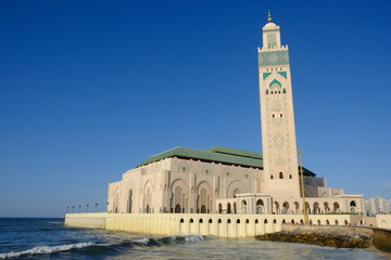 Fototapeta na wymiar Morocco Casablanca Mosque of Hassan II view from west waterside