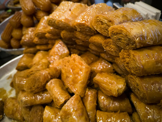 very tasty Turkish sweets close up