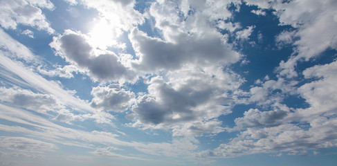 Fototapeta premium Blue sky clouds background. Beautiful landscape with clouds on sky