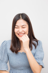 Fototapeta premium Portrait of beautiful asian women expression glad smile and laugh