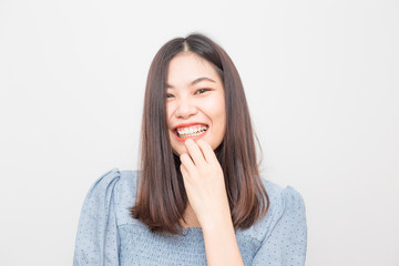 Portrait of beautiful asian women expression glad smile and laugh