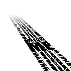 White background with black isometric gradient tire track and text