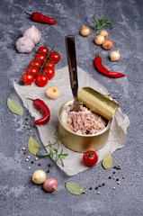 Canned meat in metal