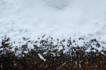  Thick snow on ground. Close up shot.