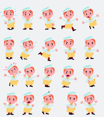 Cartoon character chef. Set with different postures, attitudes and poses, always in negative attitude, doing different activities in vector vector illustrations.