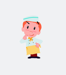 Chef thoughtful and happy.