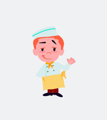 Chef waving with a dreamy expression.