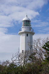 Fototapeta na wymiar Shirahama, Minamiboso, Chiba, Japan, 09/21/2019 , The Nojimasaki lighthouse, located in the most southernmost part of Chiba prefecture. It is the second oldest lighthouse in Japan.