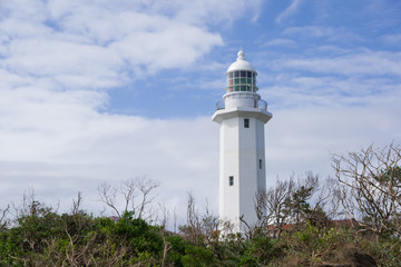 Fototapeta na wymiar Shirahama, Minamiboso, Chiba, Japan, 09/21/2019 , The Nojimasaki lighthouse, located in the most southernmost part of Chiba prefecture. It is the second oldest lighthouse in Japan.