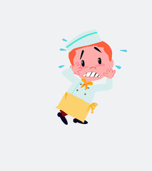 Chef very alarmed takes the hands to the head.