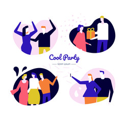 Cool party web banner flat vector template