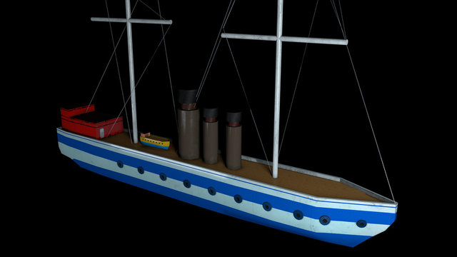 Computer generated simple boat layout no sails on a black background. High quality 3D render